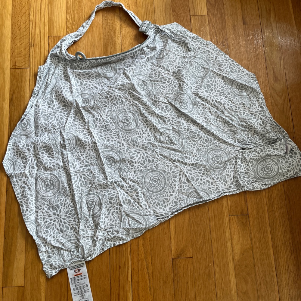 Grey White Cotton Maternity Breastfeeding Nursing Cover Side Tracking Neckline